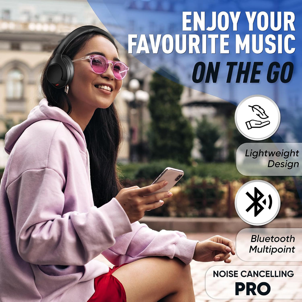 Philips Wireless Headphones Noise Cancelling, Stereo Over Ear Wireless Headphones with Removable Mic, Bluetooth Headset with Microphone, Lightweight and Touch Control, 55 Hours Playtime