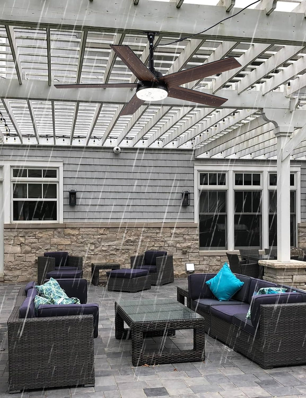 48 Inch Waterproof Outdoor Ceiling Fans with Lights Gazebo Fan for Outside DC Motor 6-Speed Reversible Timer 3 Color Dimmable LED Light Plug-in Ceiling Fan Outdoor Hanging for Patios Porch (32-Black)