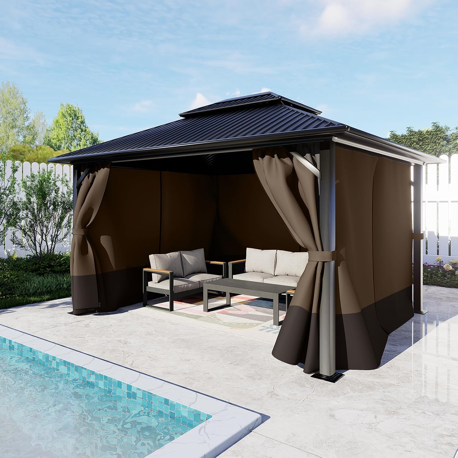 BPS 12' x 14' Gazebo Privacy Curtains with Double Zipper, 4-Panels Side Wall Universal Gazebo Side Panels Replacement for Patio, Outdoor Canopy, Garden and Backyard (Curtain Only)