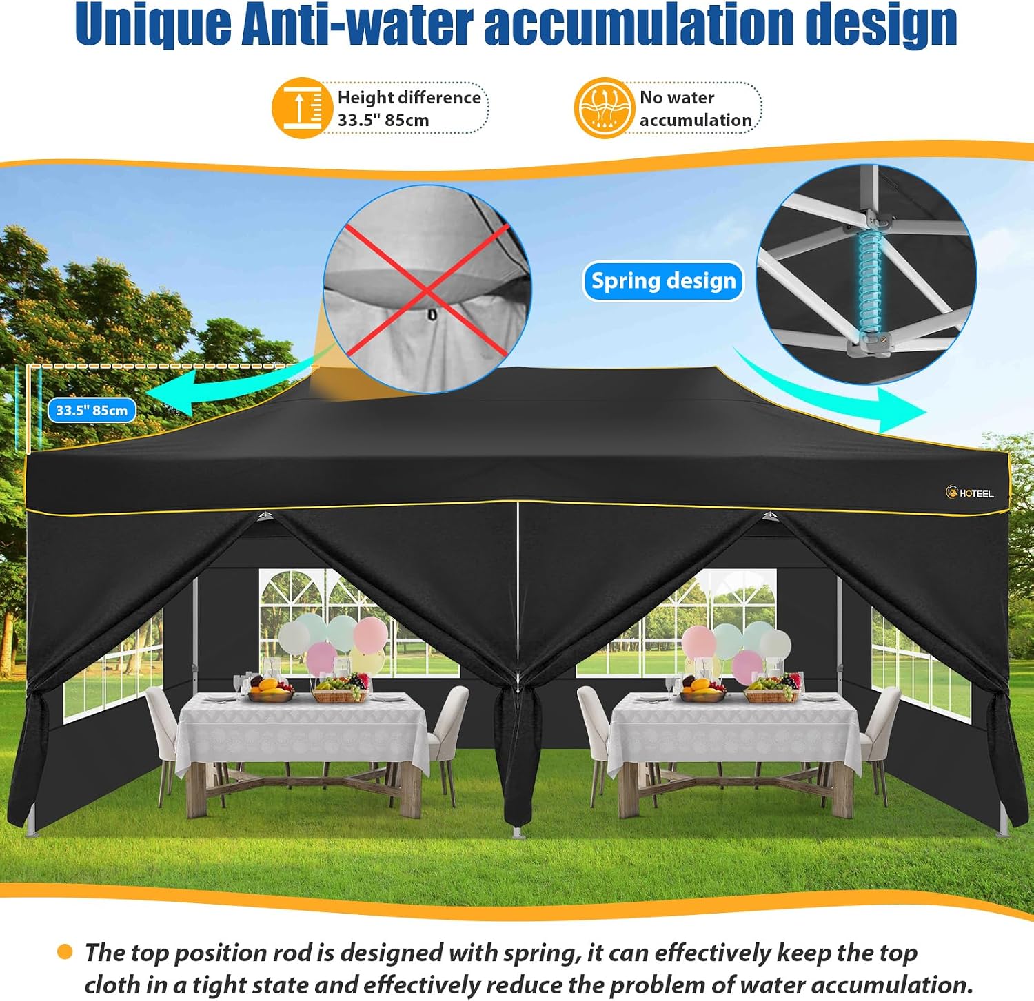 HOTEEL 10x20 Heavy Duty Pop up Canopy Tent with 6 Sidewalls, Easy Setup Outdoor Commercial Instant Tent for Parties Wedding Event, with Roller Bag & Sand Bags, Black(Hexagonal Frame)