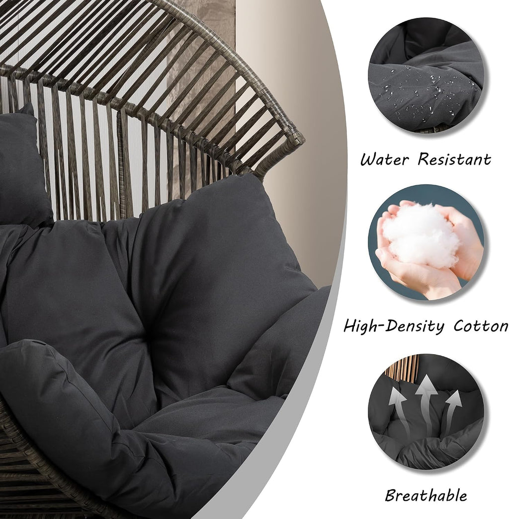 Shintenchi Wicker Egg Chair Outdoor Rattan Patio Chair with Cushion,Oversized Patio Lounge Chairs with Cushion Egg Basket Chair, Egg Seat for Indoor Living Room Bedroom Outside,Grey