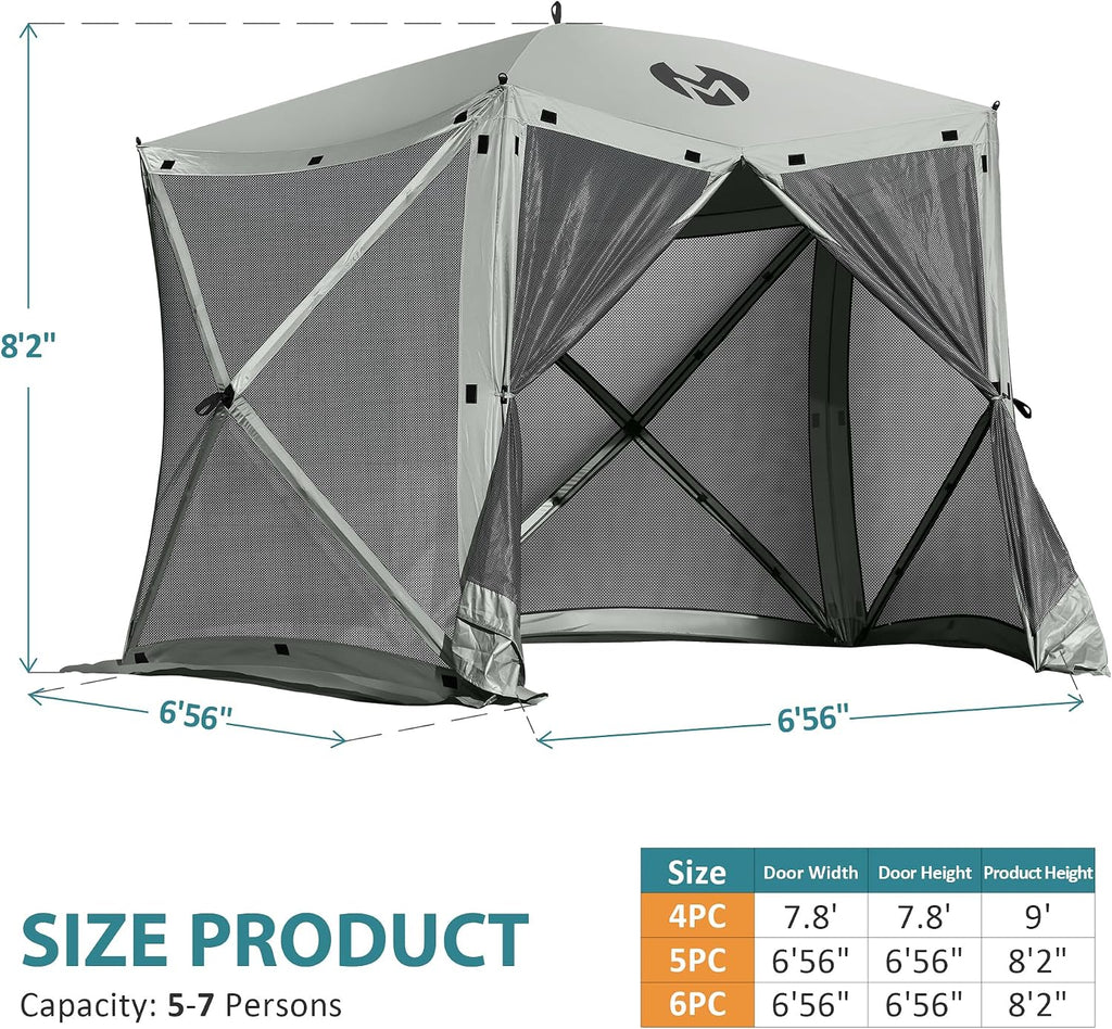 Exacme Portable Gazebo Pop up Tent for Camping, Outdoor Four Sides Pop-up Clam Screen Tent with Canopy Shelter, 1024 (5PC, Silver Grey)