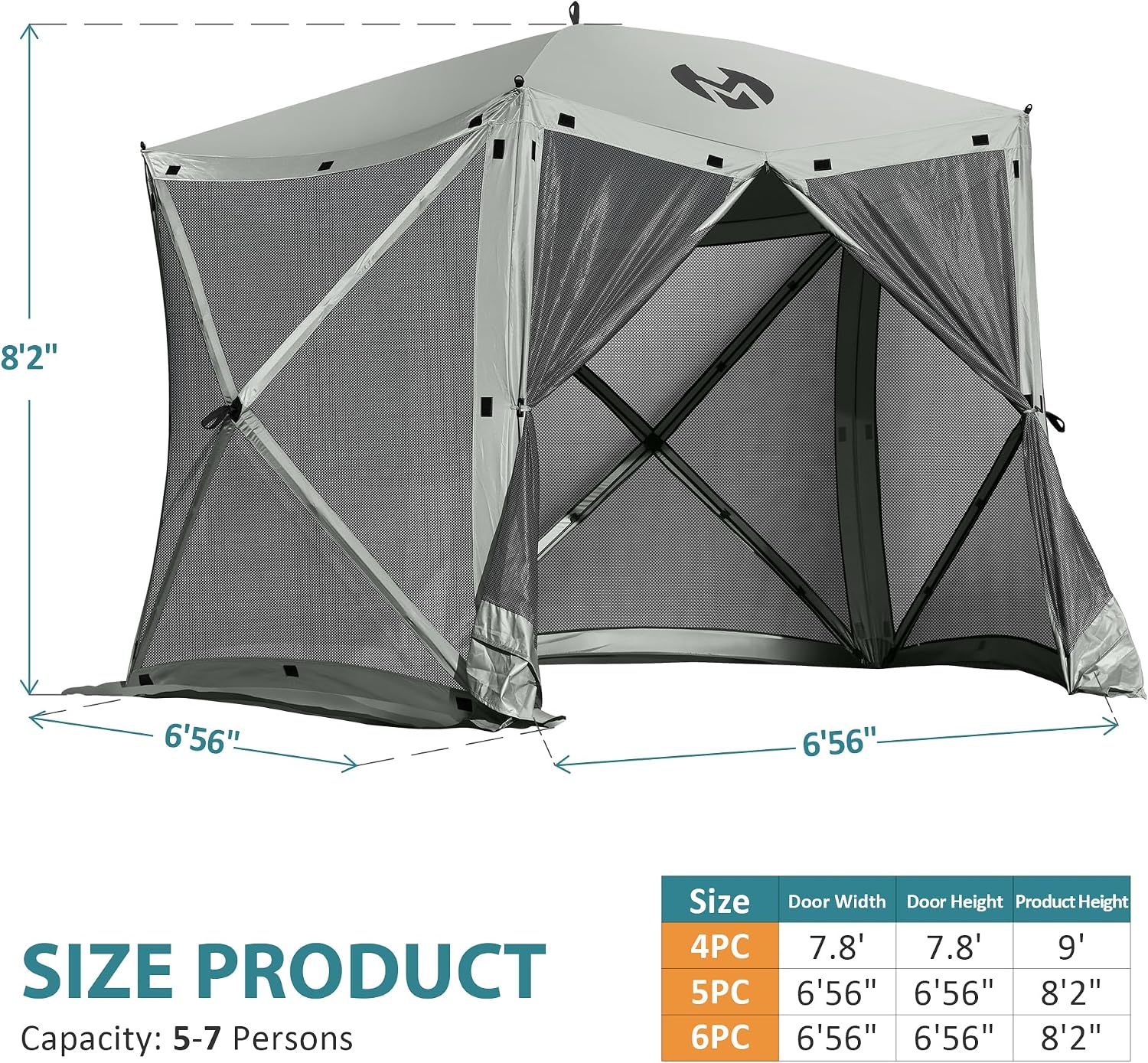 Exacme Portable Gazebo Pop up Tent for Camping, Outdoor Four Sides Pop-up Clam Screen Tent with Canopy Shelter, 1024 (5PC, Silver Grey)