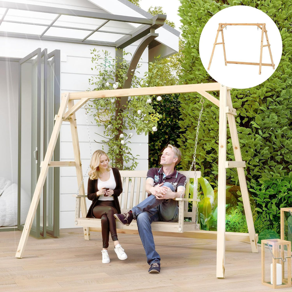 Outsunny 770lbs Porch Swing Frame, Heavy Duty A-Frame Wooden Swing Stand with Reinforced Bars, Freestanding Hanging Chair Stand Only for Porch, Lawn, Garden, Backyard, Teak