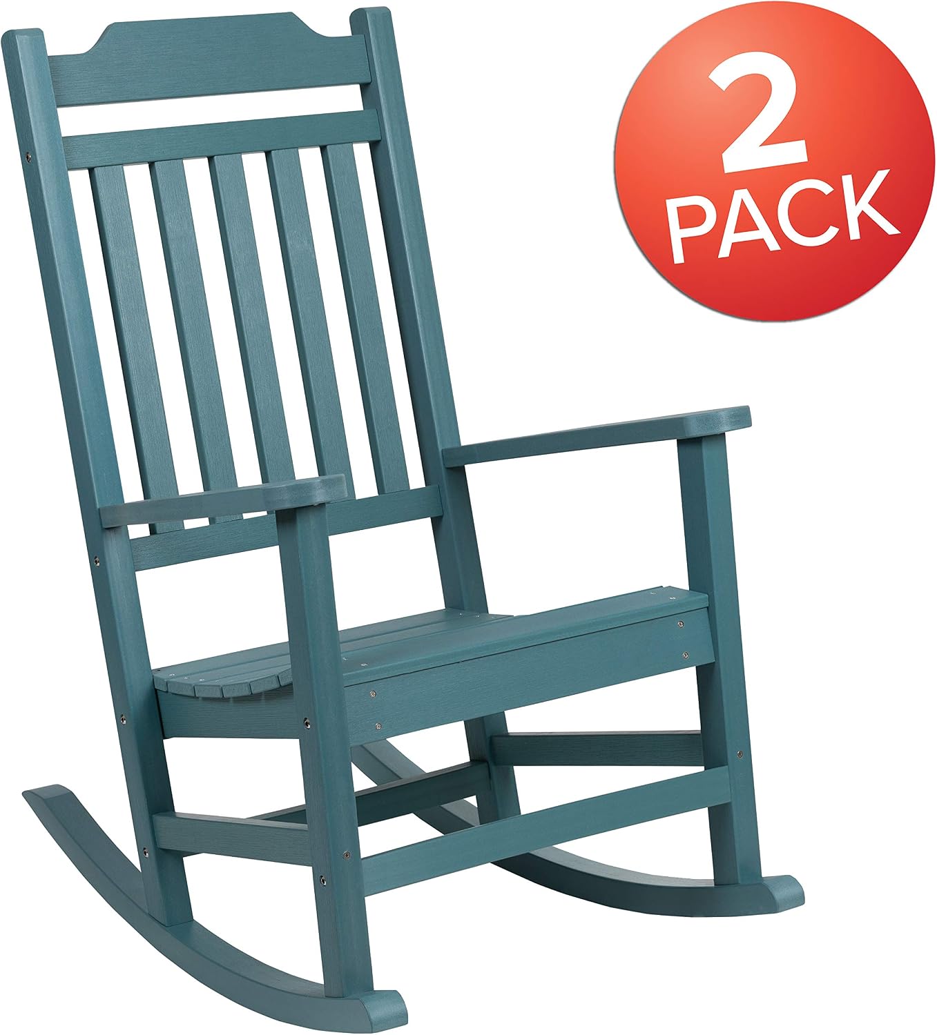 Flash Furniture Set of 2 Winston All-Weather Rocking Chair in Teal Faux Wood