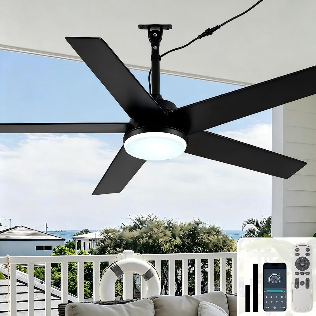 48' Waterproof Outdoor Ceiling Fan with Light IP65 Wet Rated Gazebo Fan Outdoor Hanging Plug in Ceiling Fan for Patios Porch Indoor Outdoor, APP Remote Control 3CCT LED Reversible 6 Speeds