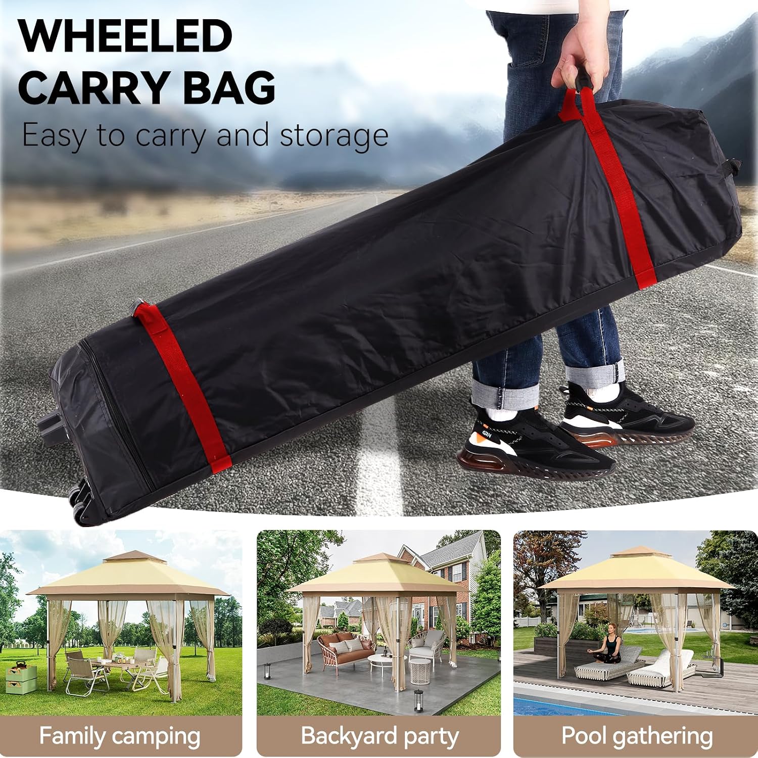 10x10 Pop Up Gazebo Tent with Mosquito Netting & Water,Resistant Oxford Canopy with Roller Bag,Instant Setup Outdoor Shelter for Backyard, Patio, Parties, Weddings, Outdoor Dining，Beige+Khaki