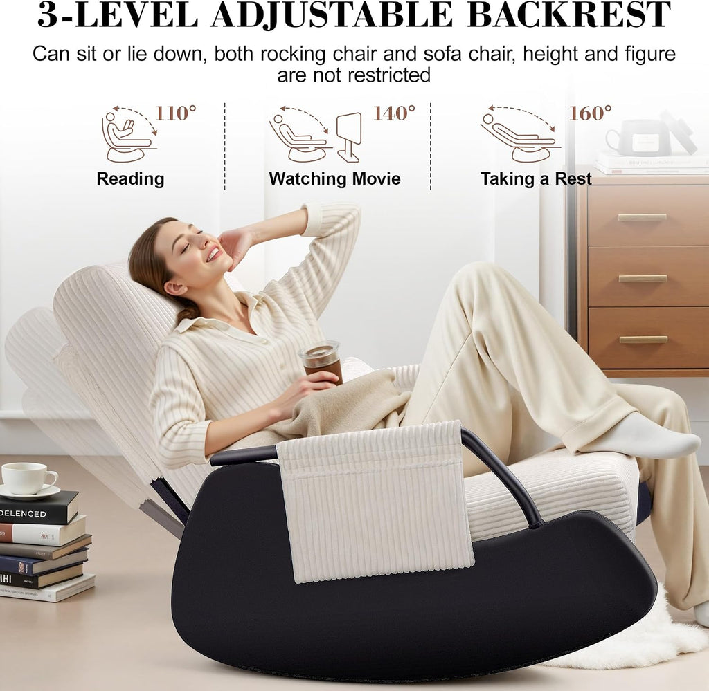 FelixKing Rocking Chair Nursery, Low-Seat Glider Chair, Upholstered Rocking Chair with Side Pocket and Foot Rest, Comfortable Modern Accent Armchair Recliner for Mom Nursery Living Room Bedroom Beige