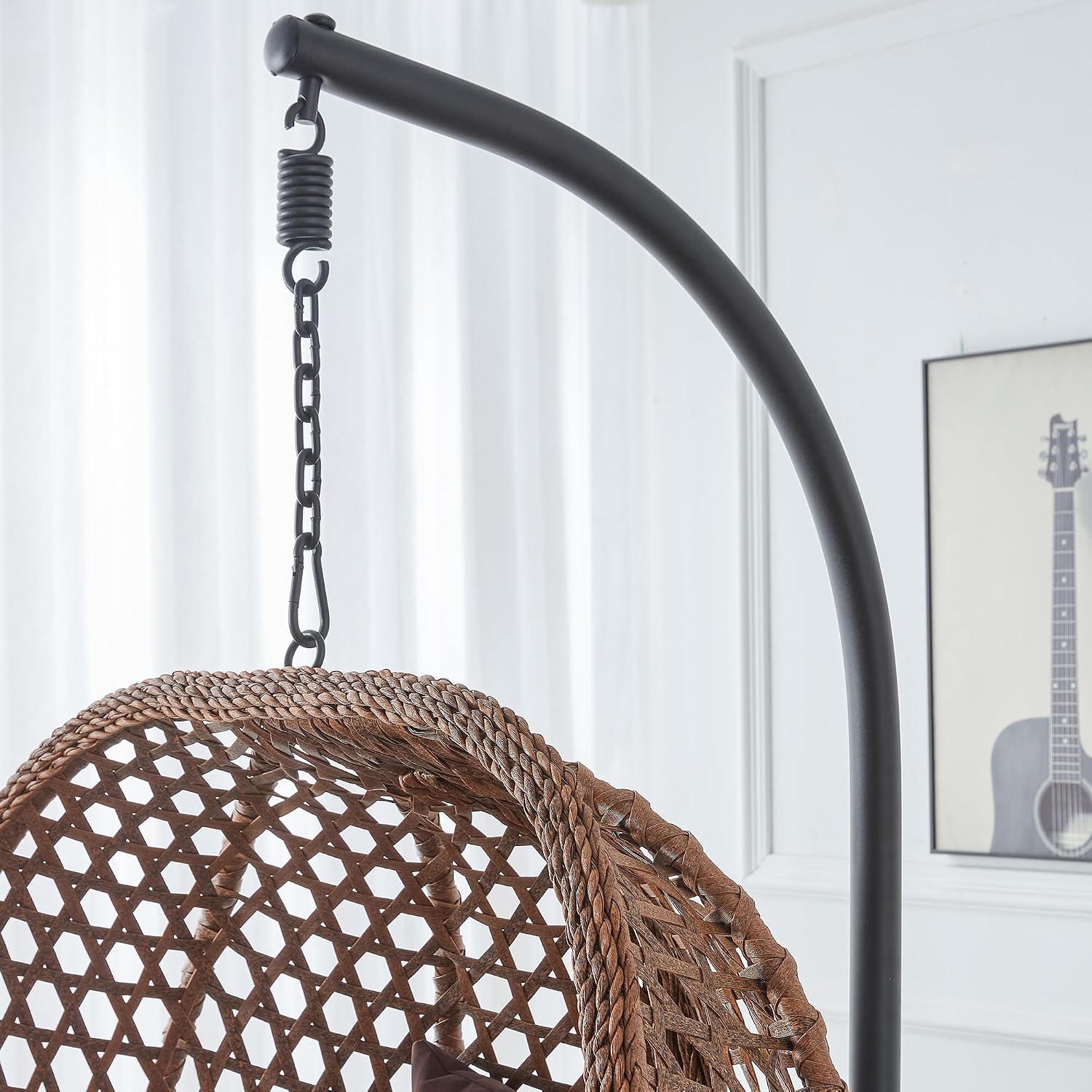 Egg Swing Chair with Stand Outdoor Indoor, Hanging Egg Chair with Cushions and Pillow,300lbs Capacity for Porch, Patio, Bedroom, Balcony, Brown