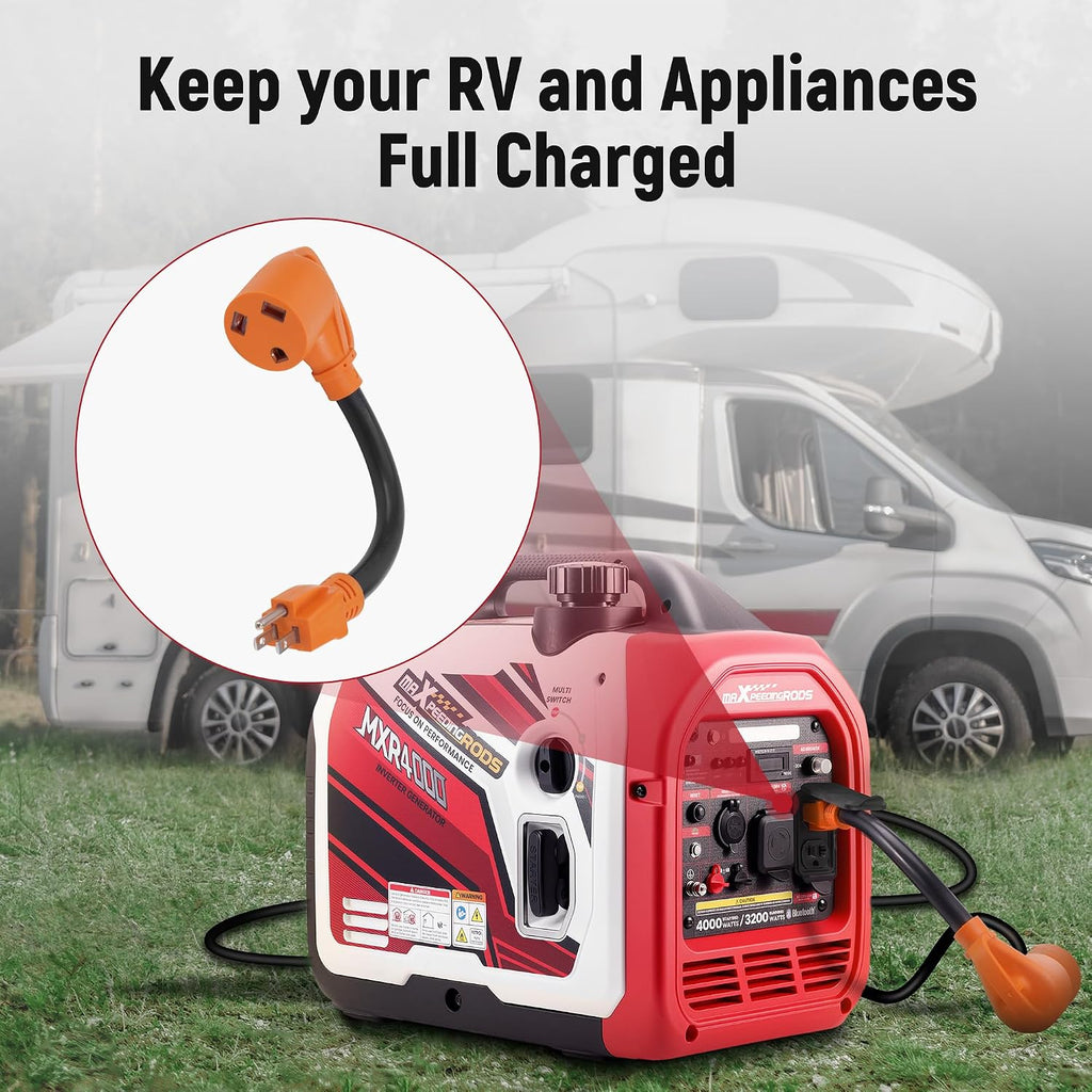 maXpeedingrods Portable 4000 Watt Inverter Generator with RV Power Adapter Cord 15Amp to 30Amp, NEMA 5-15P to TT-30R
