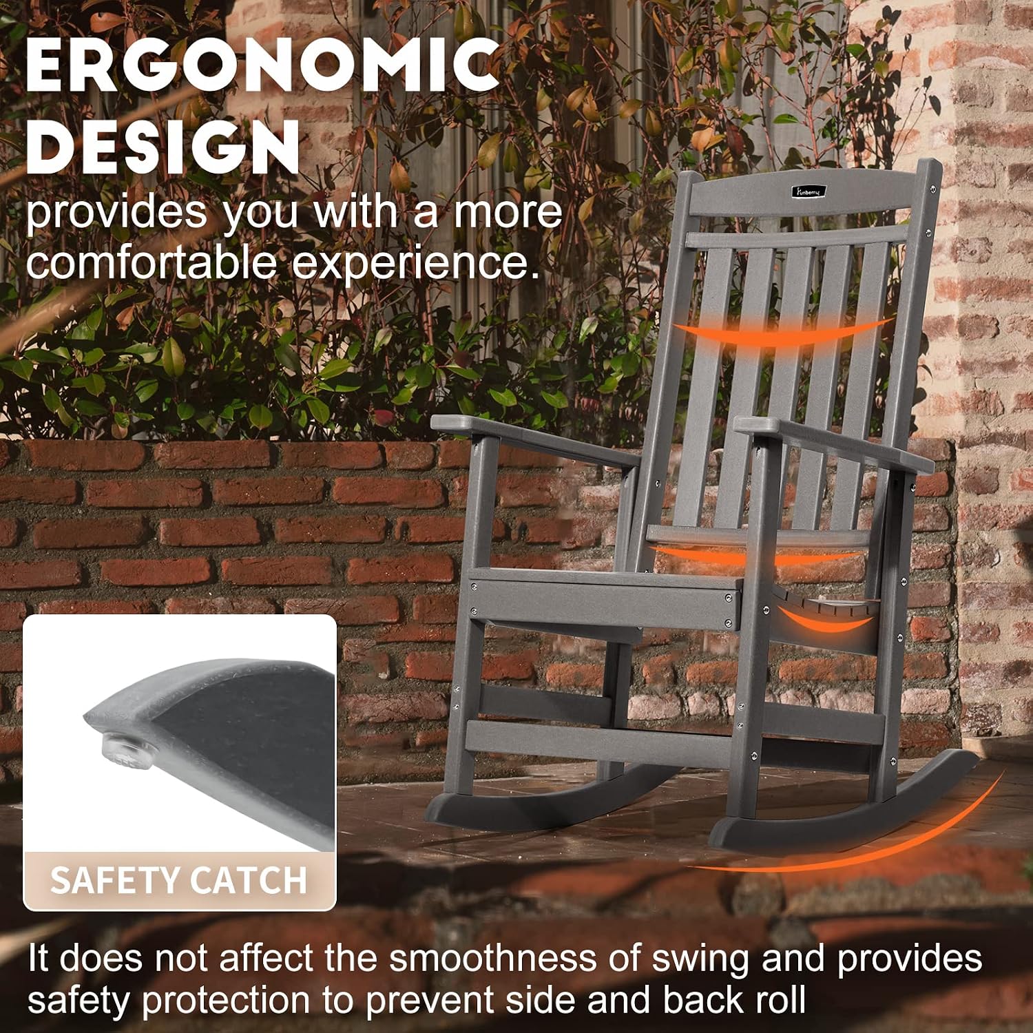FUNBERRY Outdoor Rocking Chairs Set of 4, HDPE All Weather Poly Lumber Rocker, High Back Patio Rockers Easy Assembly