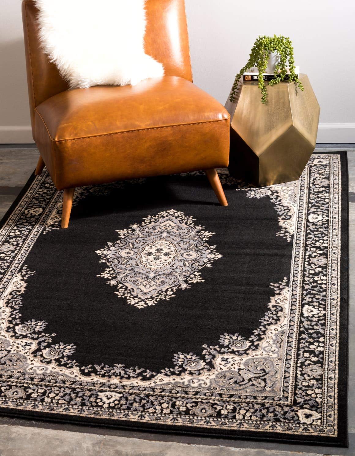 Unique Loom Reza Collection Traditional Persian Style Area Rug, 2 ft 2 in x 3 ft, Black/Beige