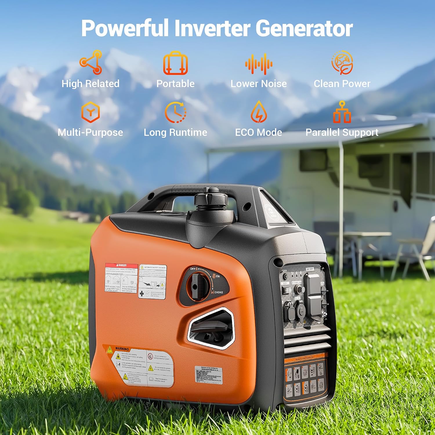 2800 Watt Portable Inverter Generator, Super Quiet Gas Powered, Pure Sine Wave, Lightweight 39.8 lbs, EPA Compliant, Parallel Capable, Low THD, RV Ready for Camping & Home Backup