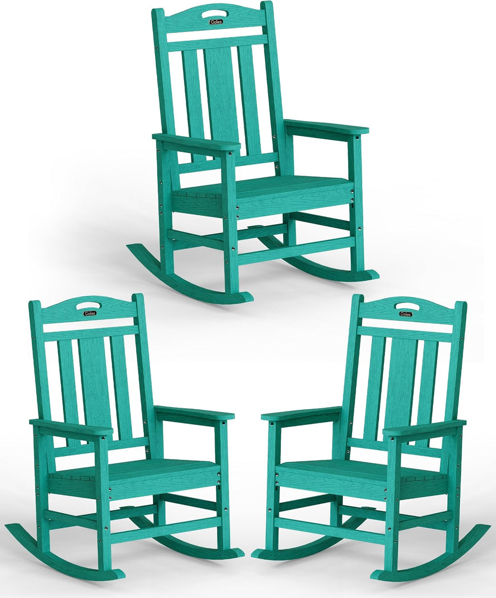 Ciokea Oversized Outdoor Rocking Chairs Set of 3, 380lbs Heavy-Duty Large Patio Rocker, High Back Cozy Porch Chairs, Weather Resistant Patio Rocking Chairs for Outside, Fire Pit, Deck, Aruba Blue