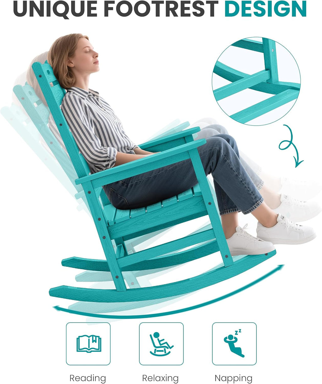 SERWALL Outdoor Rocking Chair Set of 2, Oversized HDPE Patio Rocking Chair with Footrest for Adults, All Weather Porch Rocker for Deck Patio Balcony, Aruba
