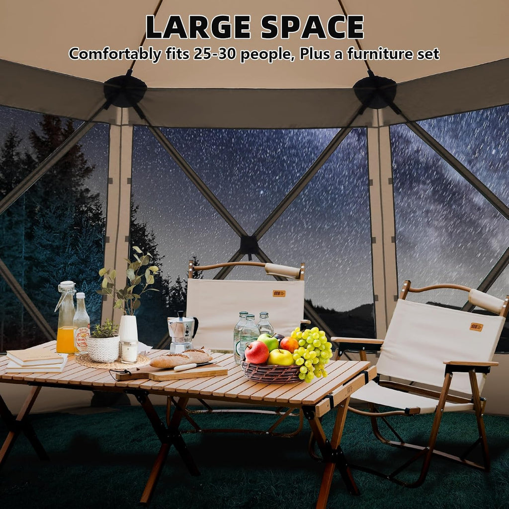 COBIZI Pop Up Gazebo Screen Tent Screen House for Camping, 15x15 Screen Room with Mosquito Netting, Hub Tent Instant Screened Canopy with Carrying Bag and Ground Stakes, Khaki