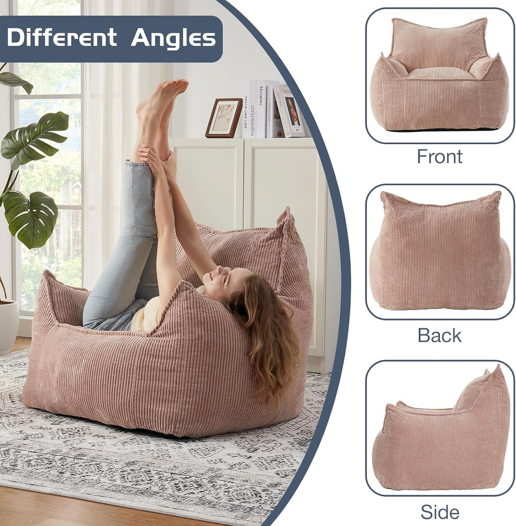 EBENCHICO Giant Bean Bag Chair Sofa for Adults Teens, Comfy Corduroy Large Bean Bag Chairs with Armrests for Bedroom Living Room, Adult BeanBag Lazy Sofa Couch Chairs with Filler Included