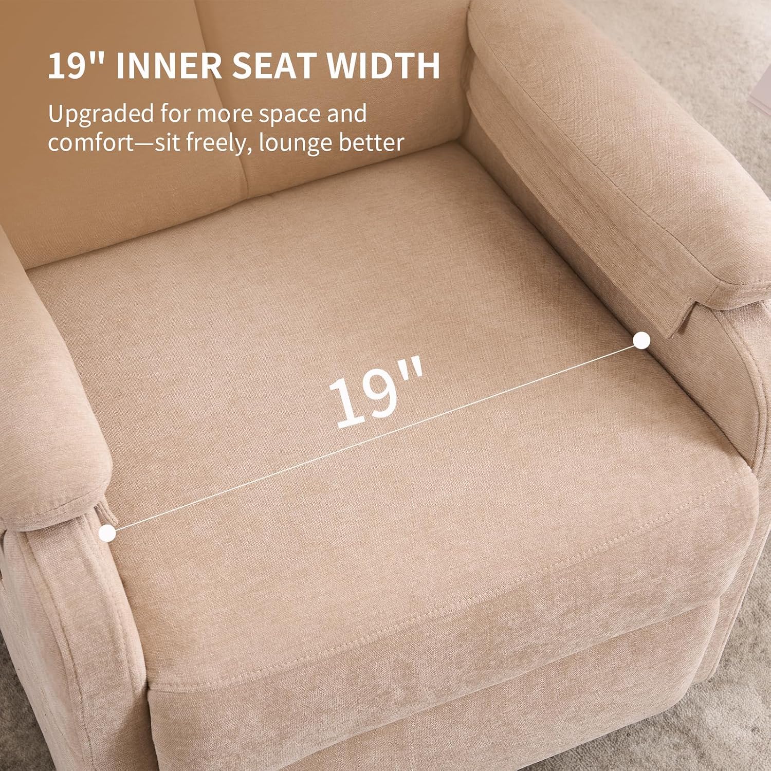 Recliner Chairs, 360° Swivel Rocker Recliner Chair for Adults, Glider Rocking Chair, Small Nursery Recliner for Living Room,RV, Reclining with Modern-Designed Armrests, Fabric Beige