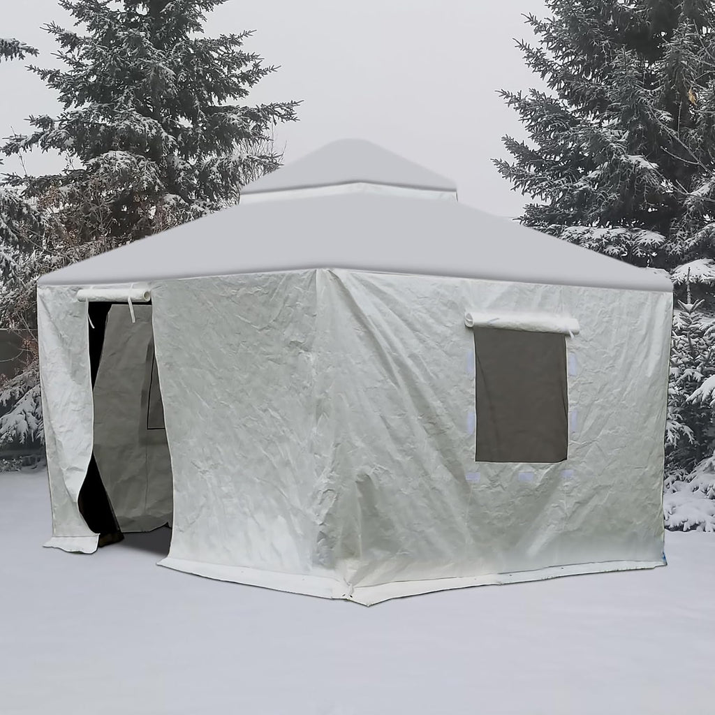 Domi 8' x 8' Winter Gazebo Cover for Hardtop Gazebos, Universal Gazebo Cover with Sidewalls and Mesh Windows, All Season Waterproof Enclosed Cover for Outdoor, White