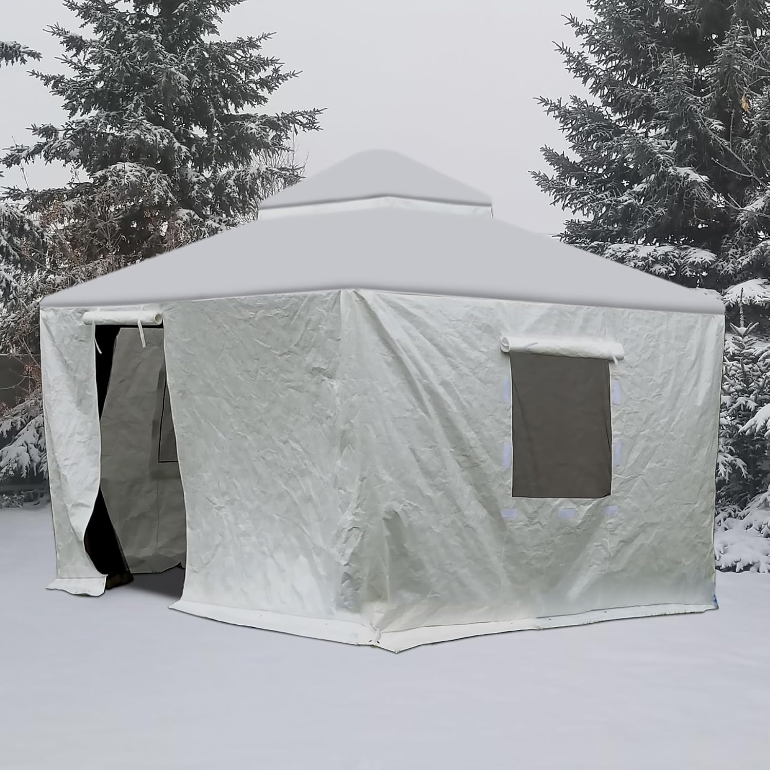 Domi 8' x 8' Winter Gazebo Cover for Hardtop Gazebos, Universal Gazebo Cover with Sidewalls and Mesh Windows, All Season Waterproof Enclosed Cover for Outdoor, White