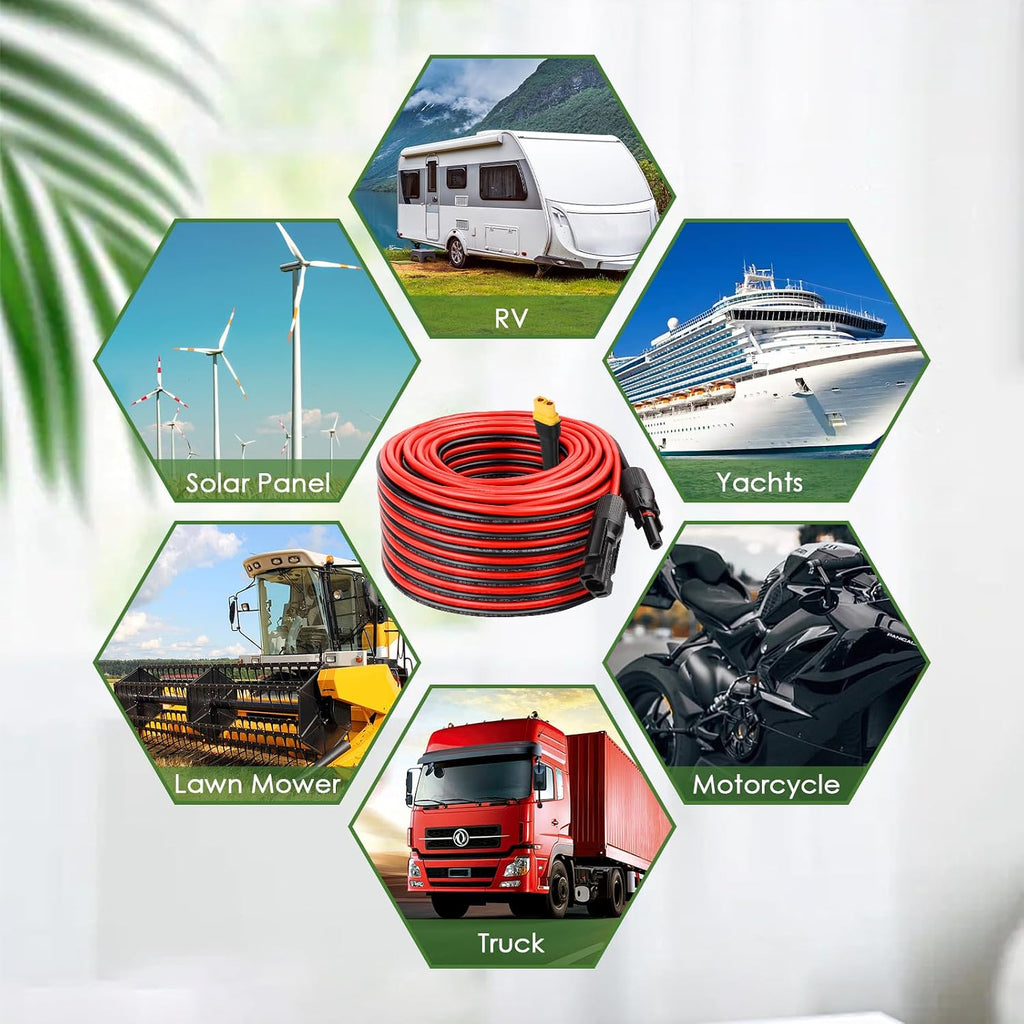 MOOKEERF Solar to XT60 Extension Cable 10AWG 150FT Solar Connector to XT60 Adapter Cable for Solar Panel to Portable Power Station Solar Generator Battery Pack
