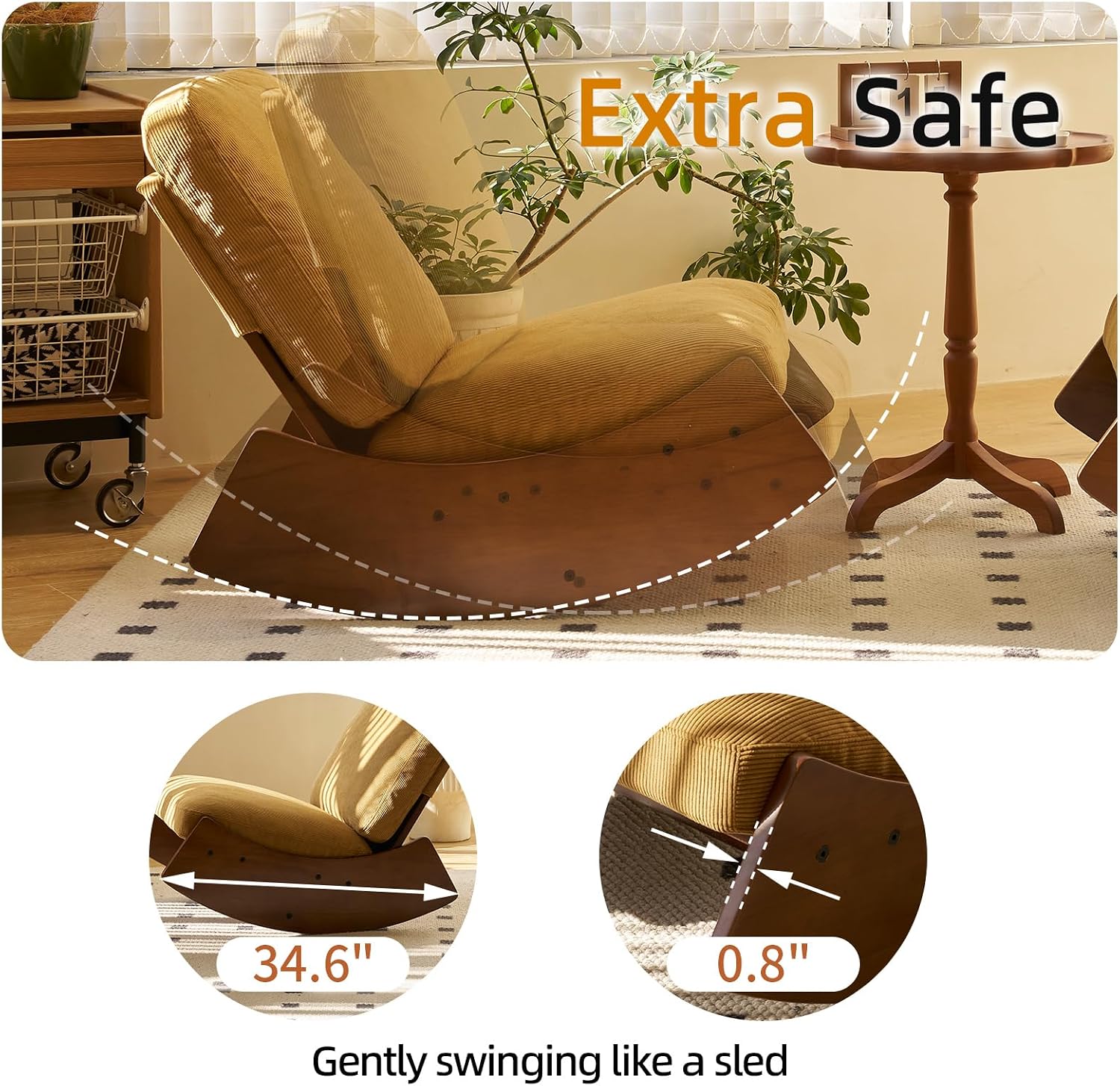 HAZO Nursery Rocking Chair Corduroy Fabric Upholstered Tall Back Glider Rocker Rocking Accent Chair Comfy Single Sofa Side Chair for Living Room Bedroom Hotel, Bedroom, Baby Room (Tan)