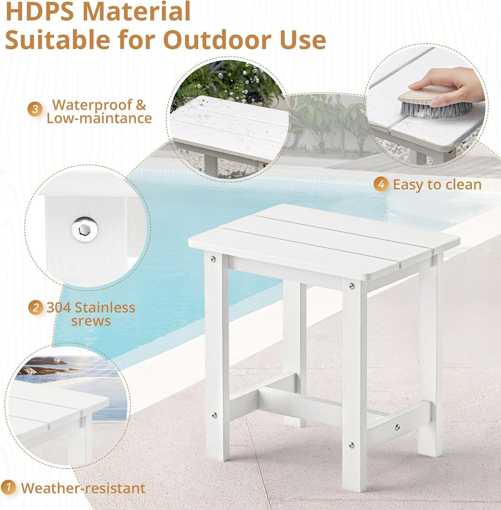 LUE BONA Outdoor Rocking Chairs Set, 3-Piece, HDPS Poly Porch Rockers with Table, Plastic Weather Resistant Rocking Chair Set for Outdoor Indoor, Garden, Backyard, 350lb,White Chairs+Table