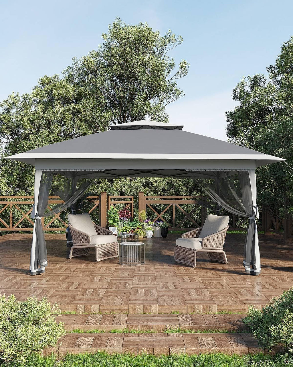 13x13 Pop Up Gazebo, Outdoor Canopy Tent with Mosquito Net, Height Adjustable Canopy Gazebo, Large Shade Tent for Camping, Lawn, Backyard, Garden, Patio