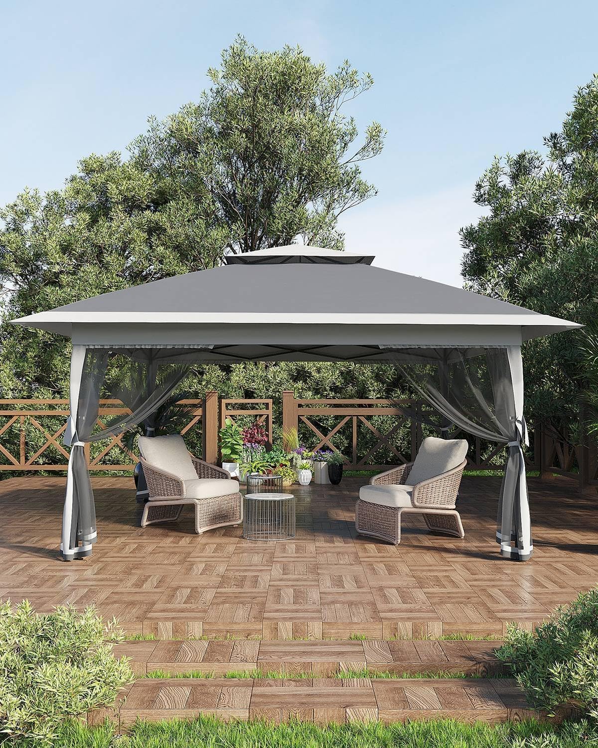 13x13 Pop Up Gazebo, Outdoor Canopy Tent with Mosquito Net, Height Adjustable Canopy Gazebo, Large Shade Tent for Camping, Lawn, Backyard, Garden, Patio