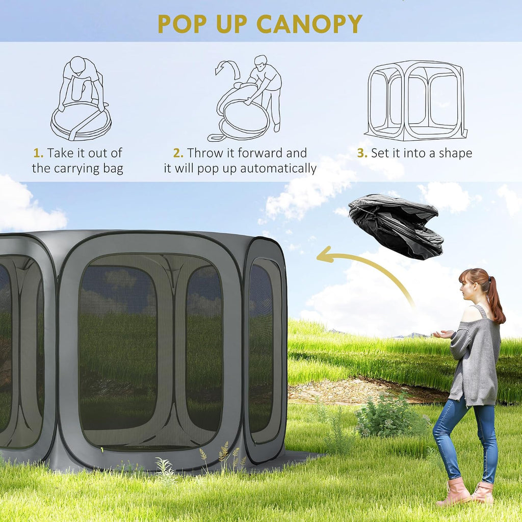 Outsunny 11 x 11ft Pop Up Screen Tent, Portable Camping Gazebo Canopy Screen House with UPF50+ Oxford Cloth and Carry Bag for Patio, Backyard, Deck and Outdoor Activities