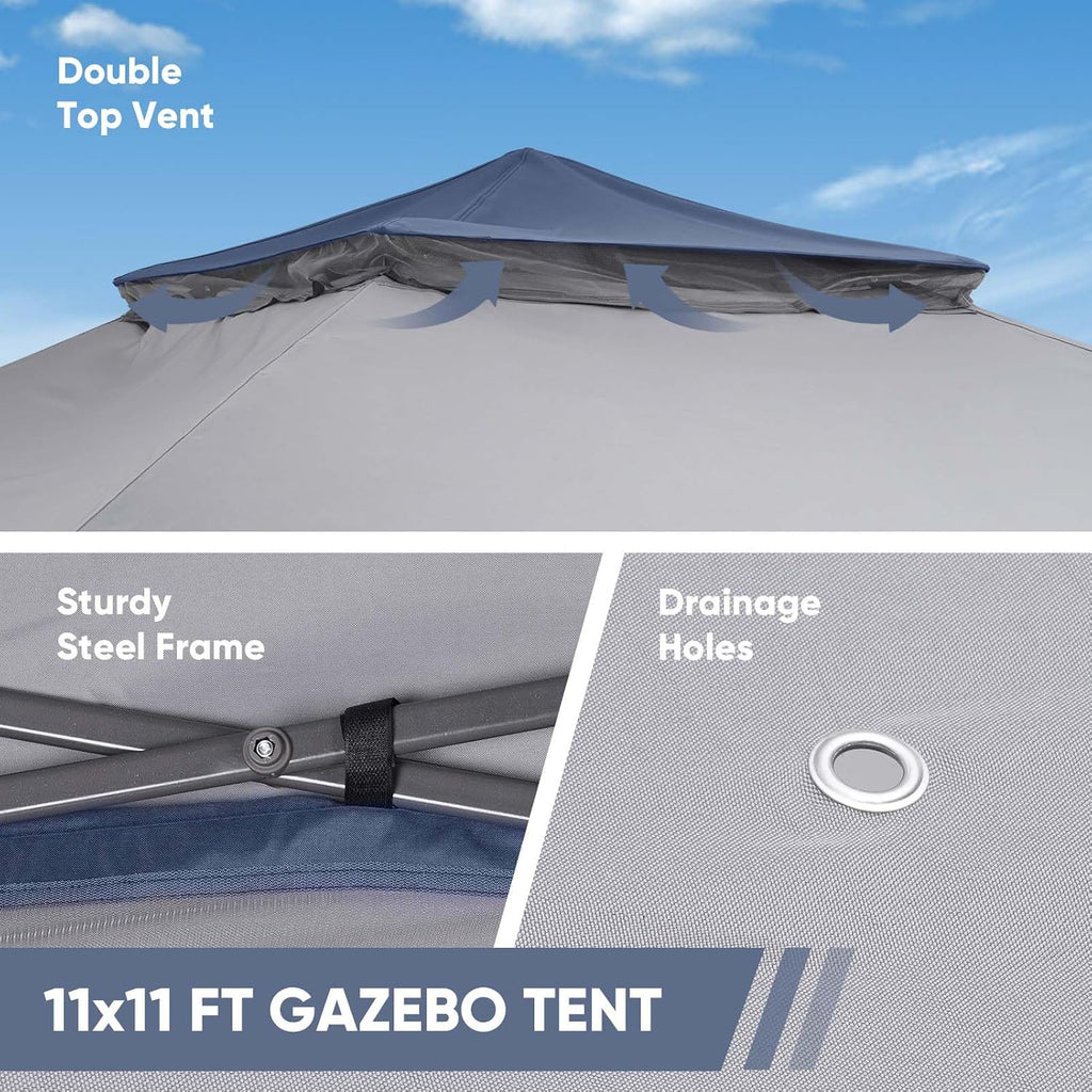 11x11 FT Gazebo Tent, Outdoor Tents for Parties with Mosquito Netting, Folding Heavy Duty Height Adjustable Canopy Tent for Patio Backyard Garden (Blue)