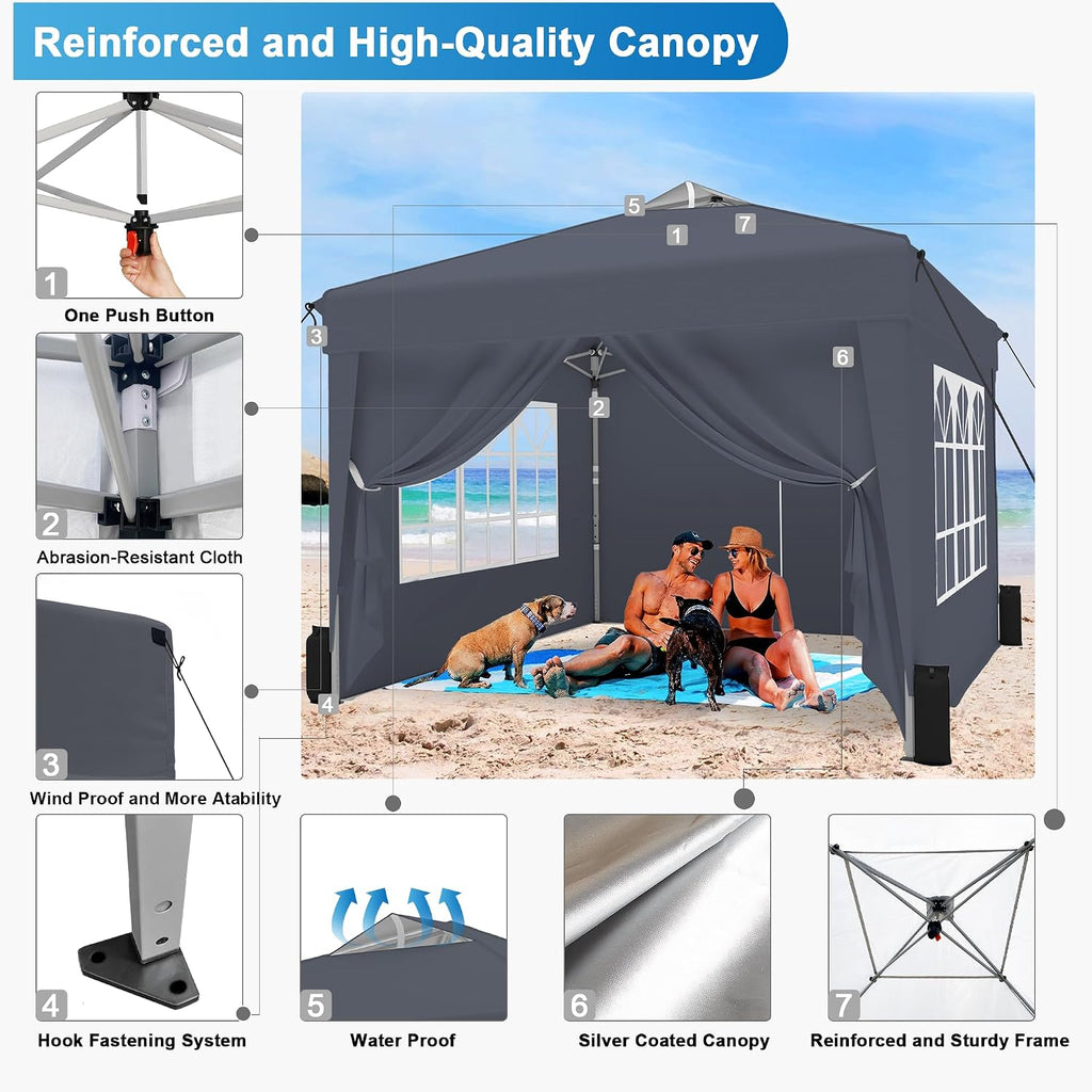 SANWAY 10x10 Pop Up Canopy Tent with Sidewalls x 4 – Easy Setup Canopy Tent, Waterproof, UV-Resistant, Portable with Carry Bag for Outdoor Events, Camping, and Backyard Parties – Dark Gray