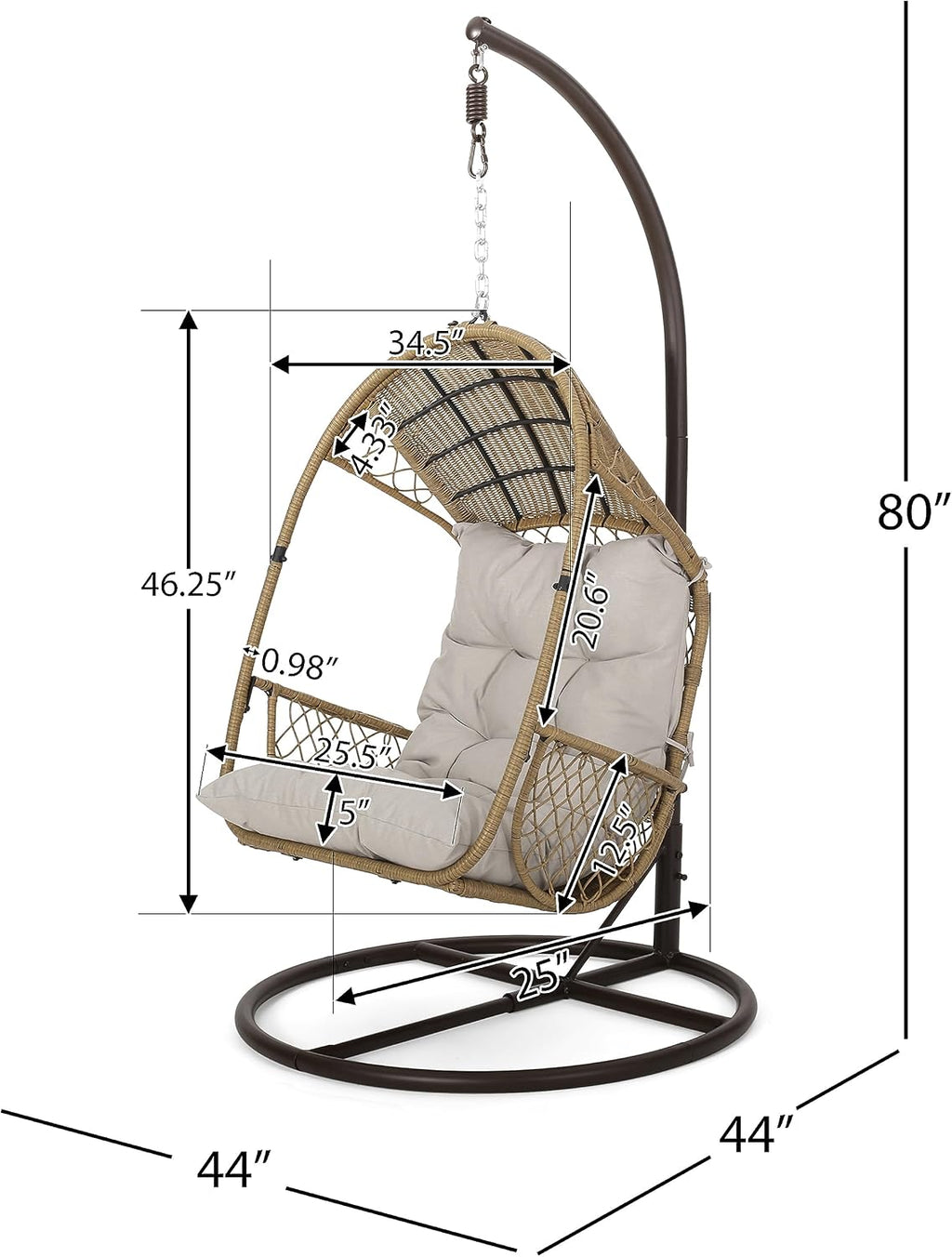 Christopher Knight Home Amanda Wicker Hanging Chair with Stand, Light Brown, Brown, Beige
