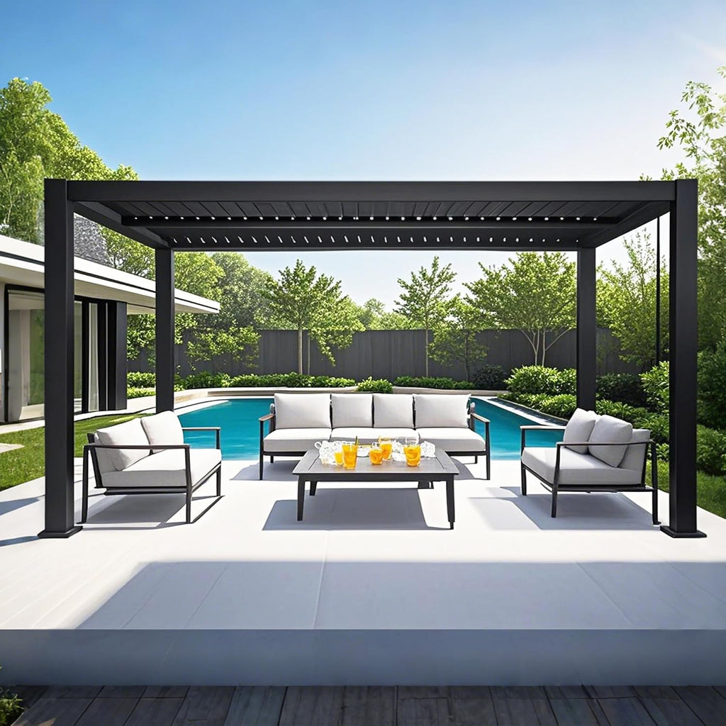 RoyalCraft Adjustable Louvered, Heavy-Duty Aluminum Outdoor Pergola, Metal Hardtop Pergola with Adjustable Roof for Patio, Deck, Garden, Yard (Black, 12' x 16')
