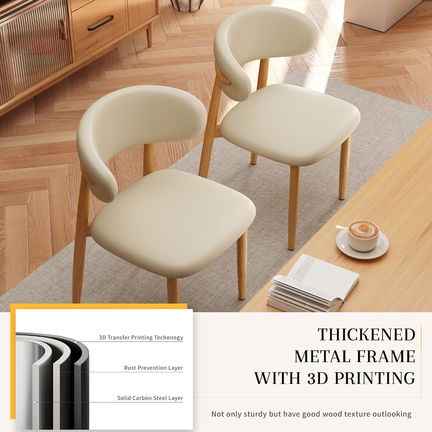 Kitchen Dining Chairs Set of 2 Modern Soft Linen Farmhouse Dining Room Chair, Beige/Original