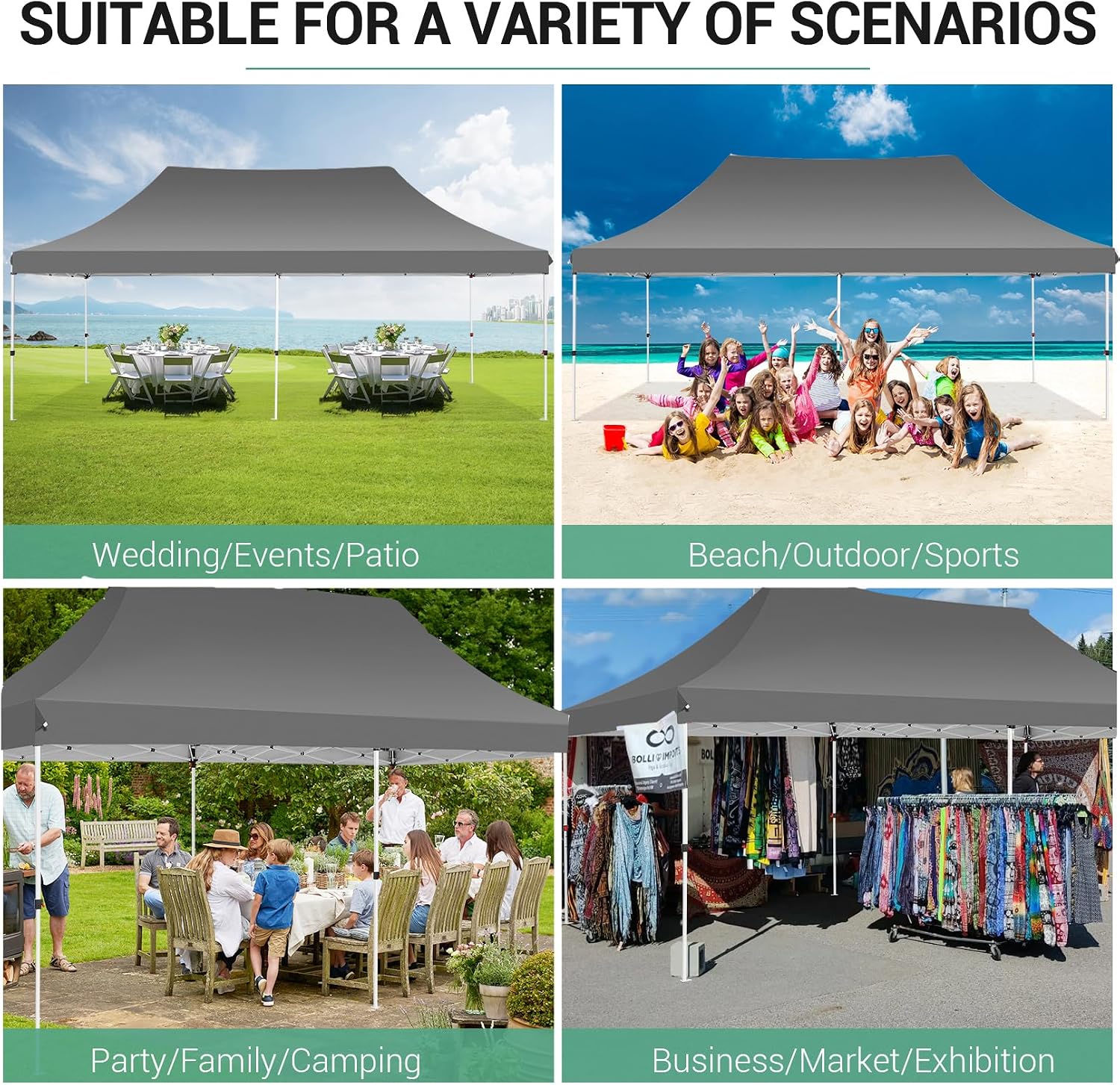 COBIZI Canopy 10x20 Pop Up Canopy Tent with 4 Sidewalls, Waterproof Commercial Canopy Ez Outdoor Instant Gazebo UV Protection 50+ Event Shelter, Party Tent for Parties Garden Camping, Grey
