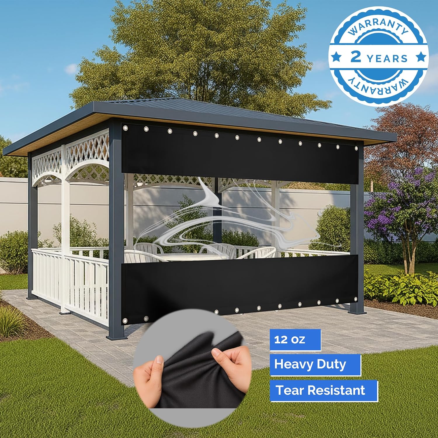 Covers & All Vinyl Outdoor Curtains for Patio Waterproof – 12 oz Outdoor Clear Panel Curtains, Gazebo Curtains with Brass Grommets for Pergola, Porch & Patio Walls for Winter (7 x 10 ft, Black)
