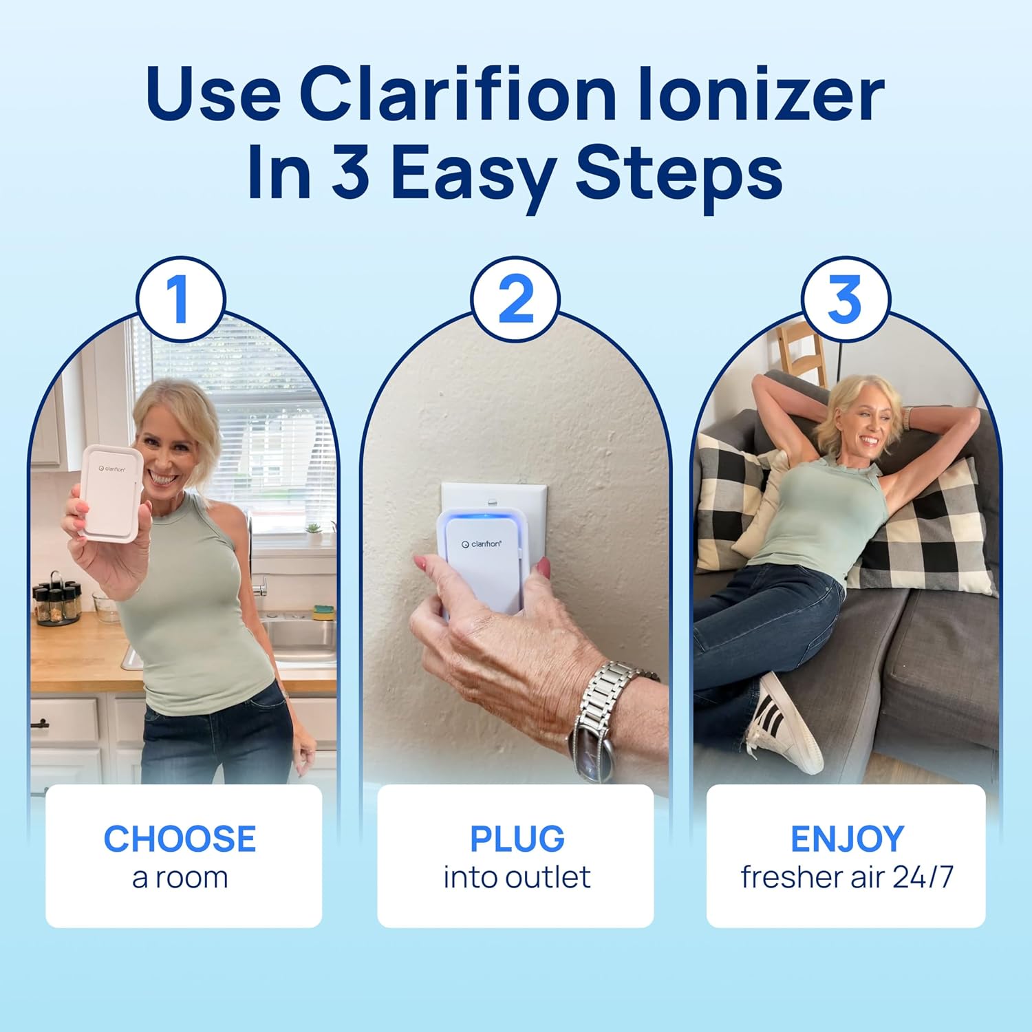 Clarifion - Air Ionizers for Home (6 Pack), Negative Ion Filtration System, Quiet Air Freshener for Bedroom, Office, Kitchen, Portable Air Filter Odor, Smoke Dust, Pets, Eliminator, Mini Air Cleaner