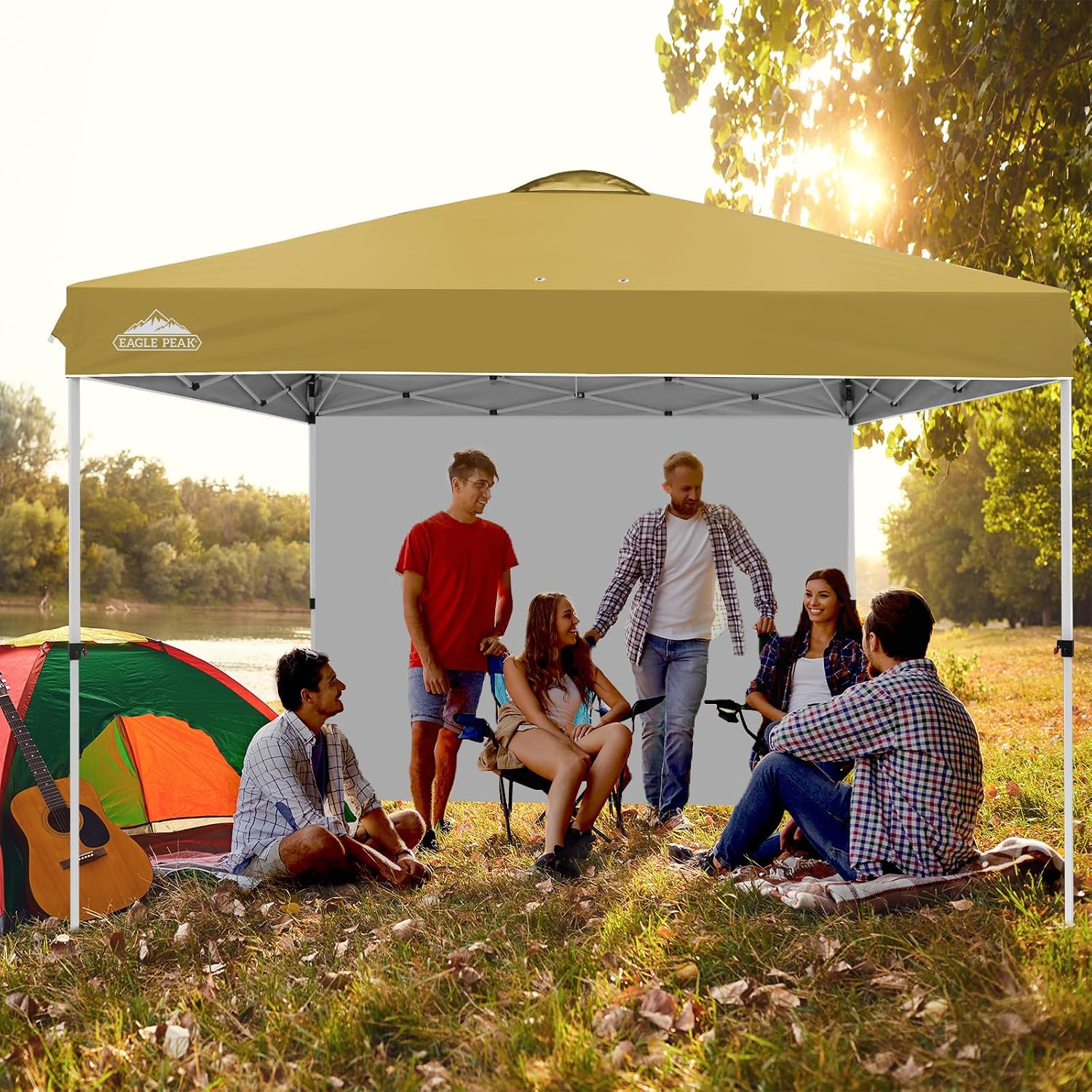 EAGLE PEAK Commercial Canopy 12x12 Pop Up Canopy Tent with 1 Sidewall, Easy Setup Heavy Duty Instant Event Shelter for Vendors & Markets, Outdoor Sun Shade, Beige