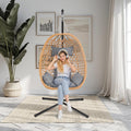 Hanging Egg Chair with Stand & Cushions - All-Weather Rattan Swing Chair for Patio, Balcony, Garden (Modern Boho Design, Ready-to-Use Indoor Outdoor)-Grey