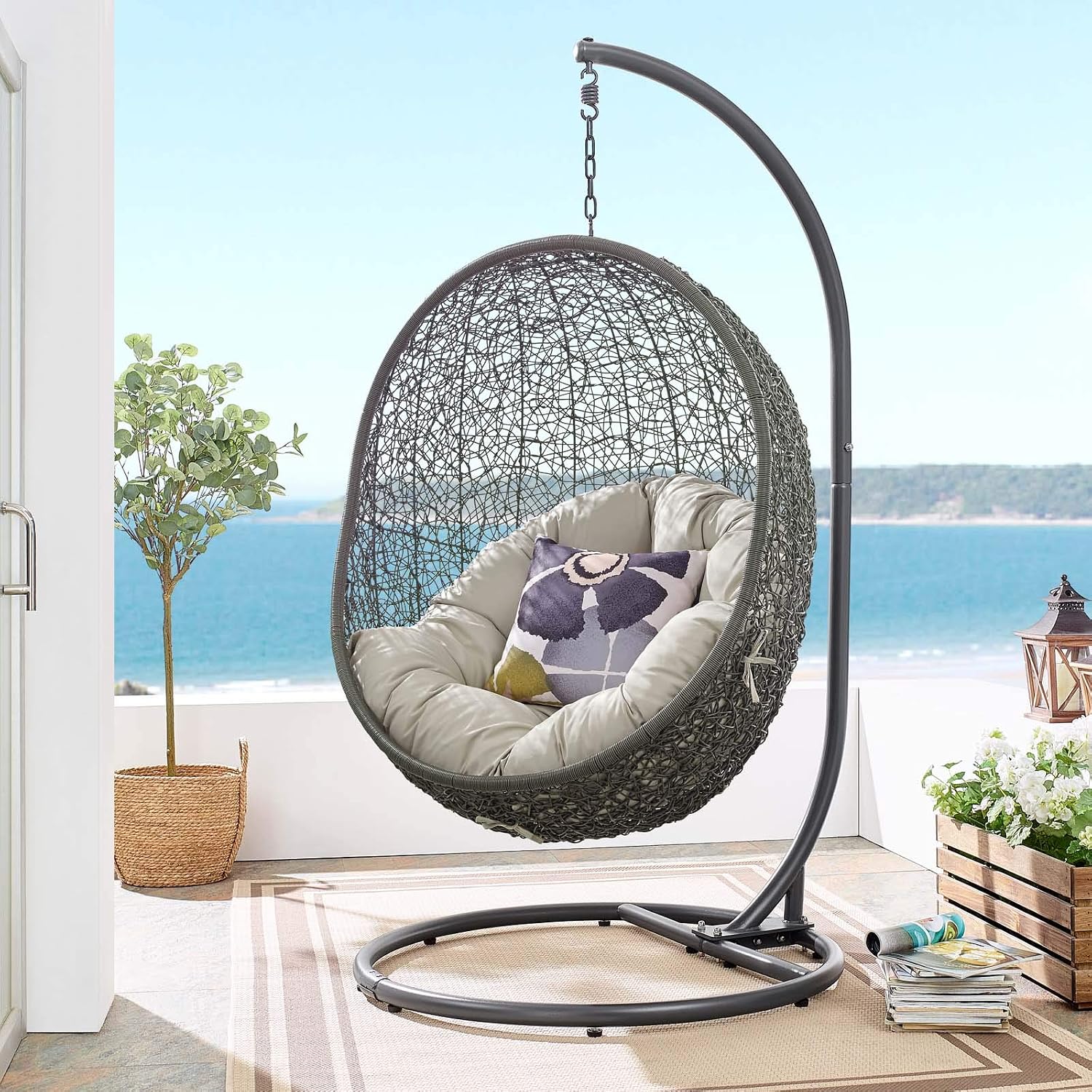 Modway Hide Outdoor Patio Swing Chair, Gray Beige
