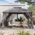 Gazebo 10x12 with Mosquito Netting & Privacy Screens. Double Roof Design Outdoor Gazebo with Trapezoidal Support System for Patio, Deck, Backyard, Garden & Lawns(Dark Gray)