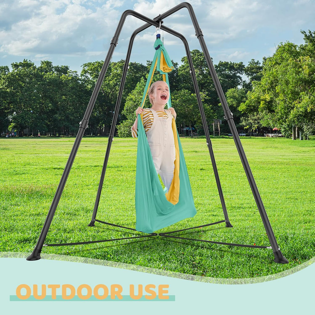 Swing Stand Frame with Sensory Pod Swings and Chair, Sensory Swing Set, X-Shaped Swing Frame, Heavy-Duty Metal Hammock Chair Stand for for Adults Indoor and Outdoor 330LBS(Mint Green)