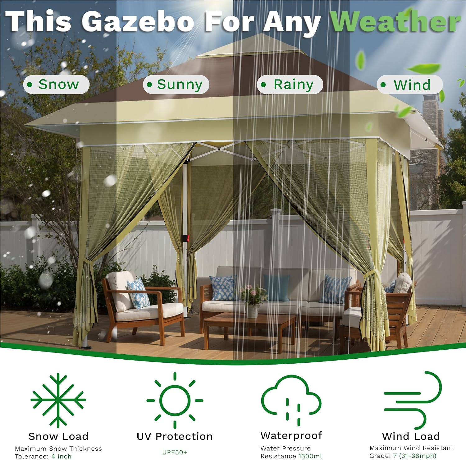 Devoko 10x10 Pop Up Gazebo Canopy Tent with Double Roof – Instant Shelter for Backyard, Garden, Party, Patio, Lawn – Portable Vented Outdoor Shade (Brown)