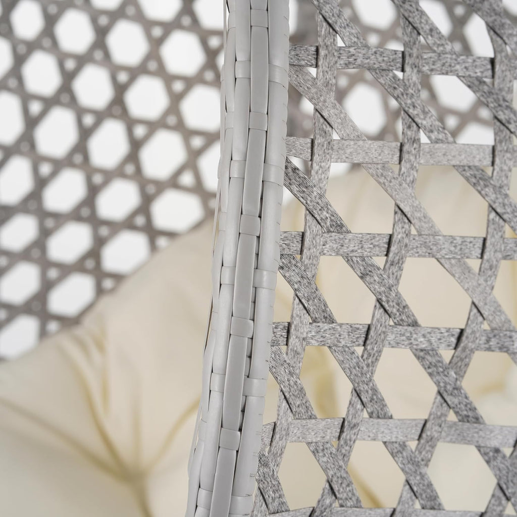 Sturdy Hammock Chair with Stand, Durable Hanging Egg Chair with Rattan Weaving,Comfortable Indoor Outdoor Swing Chairs with Soft Removable Cushion,Suitable for Balcony, Bedroom,or Garden, Gray+Beige