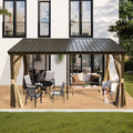 Domi 10x14FT Wall-Mounted Hardtop Gazebo, Aluminum Lean to Gazebo with Galvanized Steel Sloping Roof, Curtains & Netting for Outdoor Patio, Deck, Backyard, Garden Parties