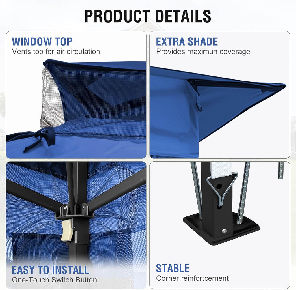 Pop Up Gazebo 11x11, Outdoor Instant Canopy Shelter Tent with Mosquito Netting Metal Frame Storage Bag for Patio Garden Backyard.(Dark Blue) (Dark Blue)