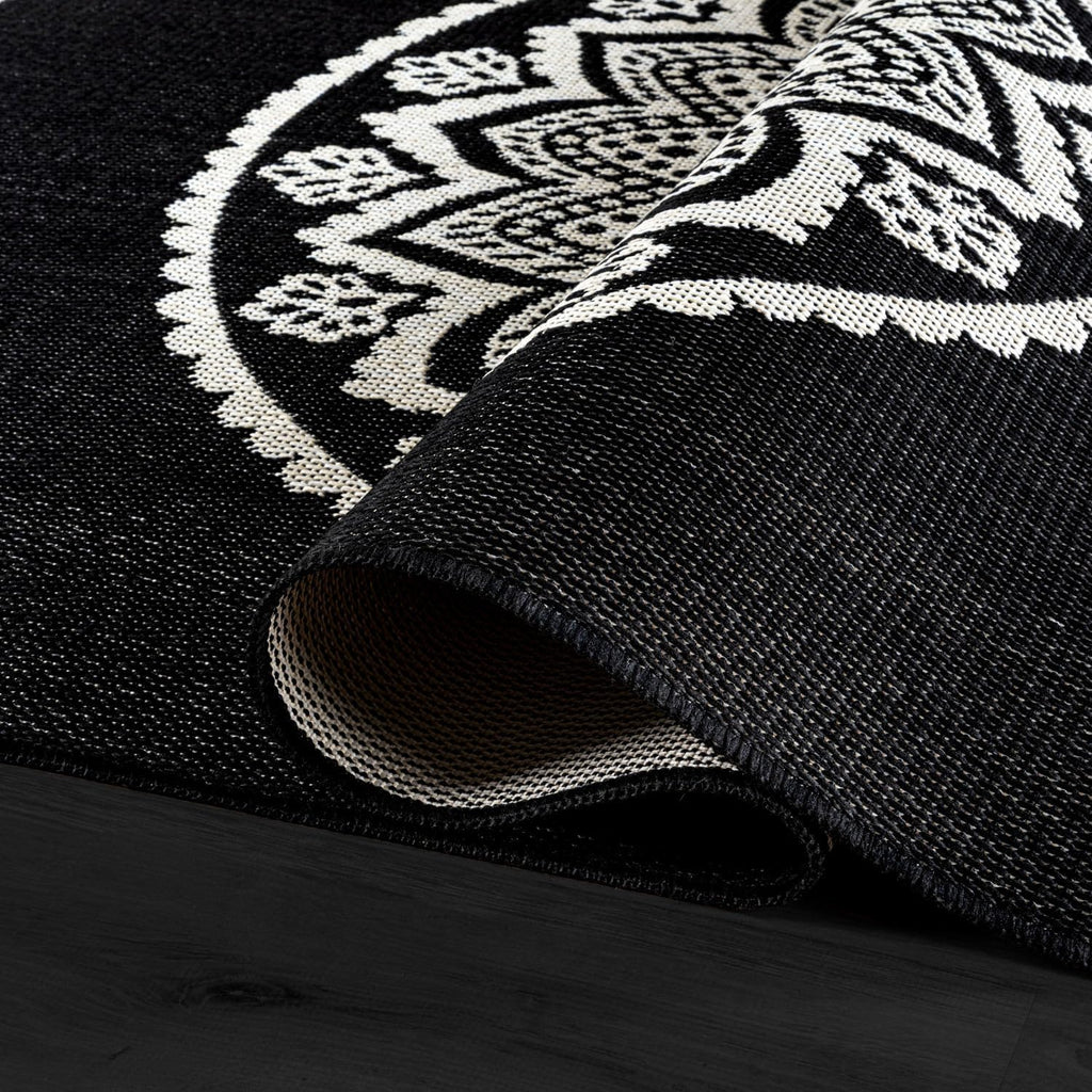 CAMILSON Outdoor Rug 9x12 Modern Large Area Rugs for Indoor and Outdoor Patios and Porches - Waterproof Washable Non-Shedding Easy-to-Clean Outside Carpet (9 x 12 Medallion - Black/White)
