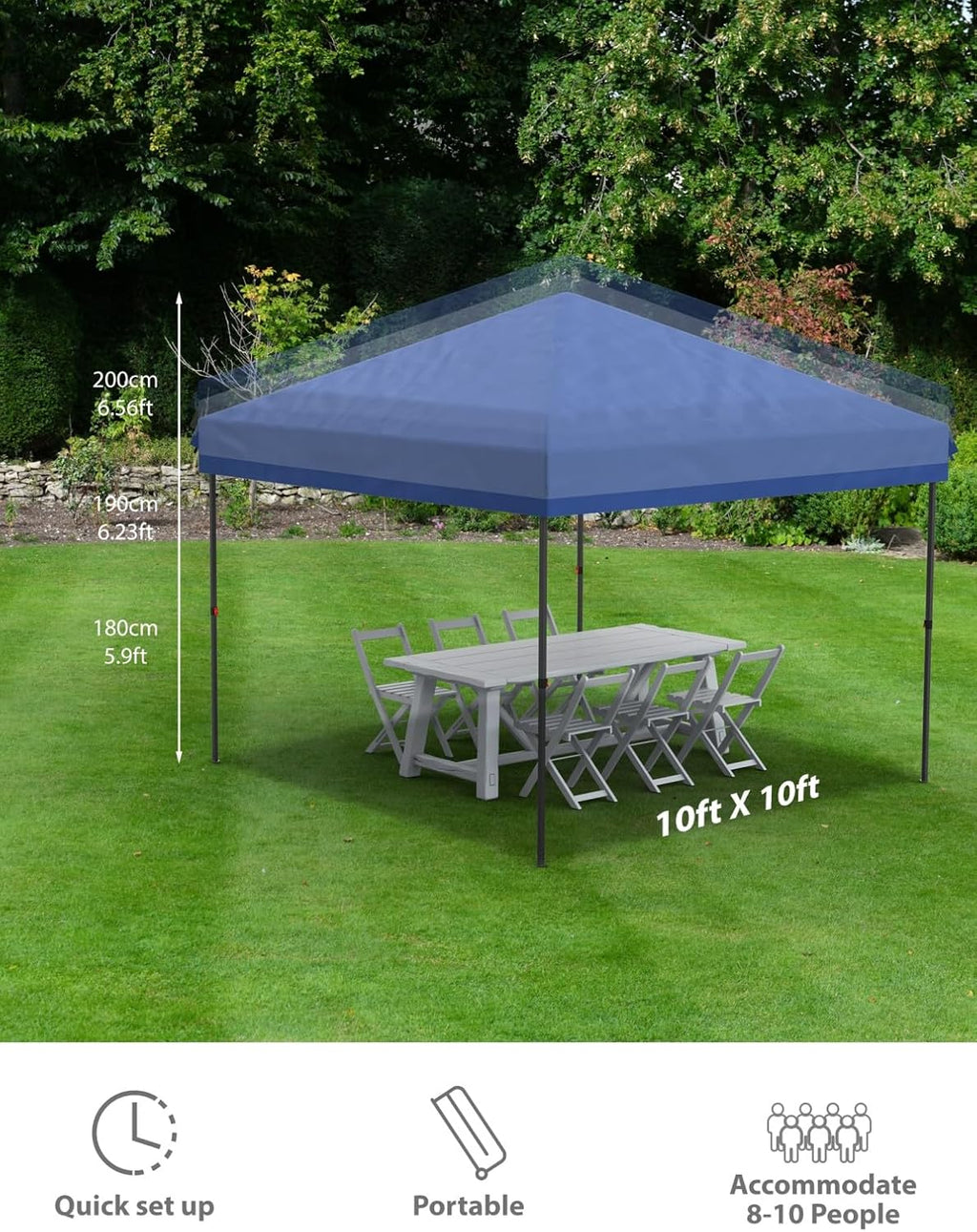 GarveeLife 10 ft x10 ft Pop Up Canopy Tent, Instant Canopies Portable Gazebo with 1 Removable Sidewall, 4 Stakes, 4 Ropes for Outdoor Events, Patio, Party, Camping, Blue