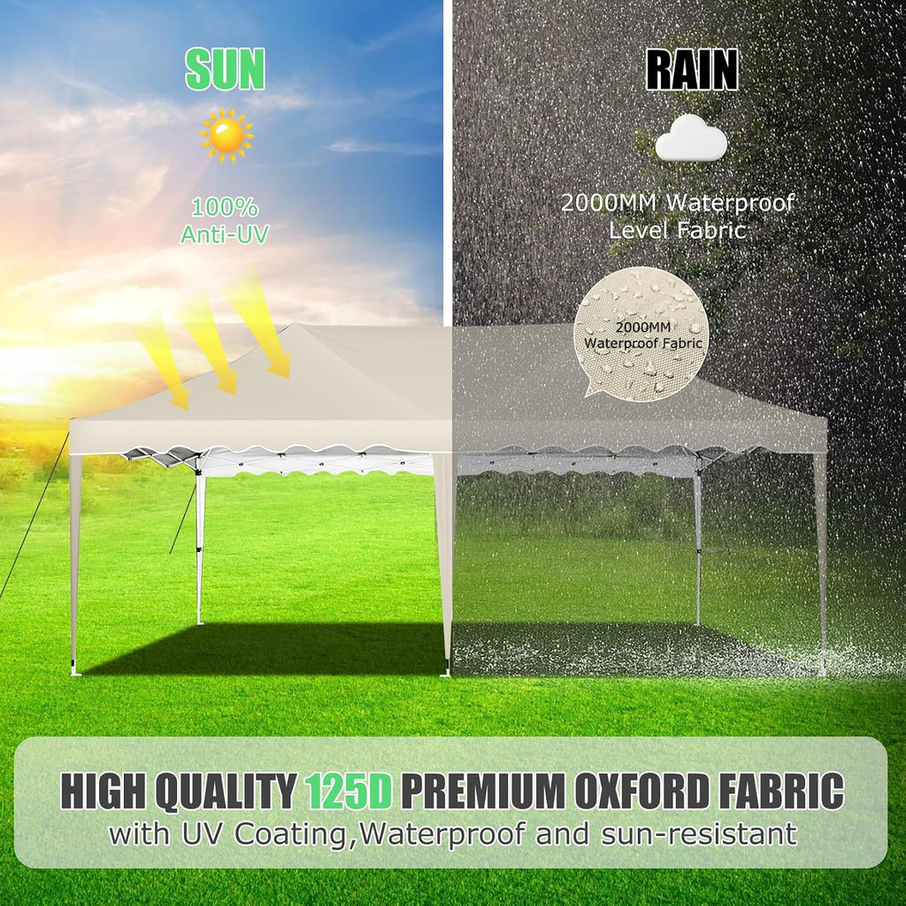 HOTEEL 10x20 Pop up Canopy Tent Without Sidewall Easy Up Commercial Outdoor Wedding Party Tents for Parties All Season Wind & Waterproof Gazebo Roller Bag, Khaki